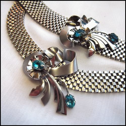 Art Deco Signed Louis Stern Silver Gold Aquamarine Necklace Bracelet Set