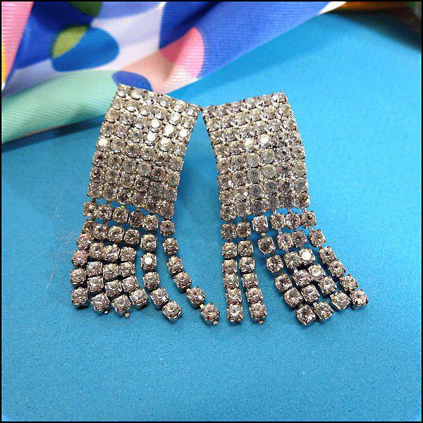 1950s Art Deco Chandelier Earrings Chic Cube Rhinestone Midis