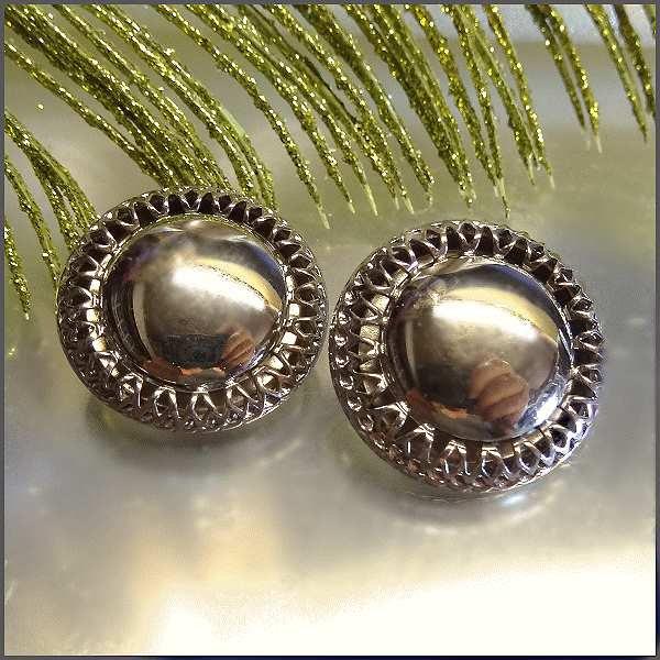 1950s Vintage Earrings Signed LISNER Polished Chrome Buttons 
