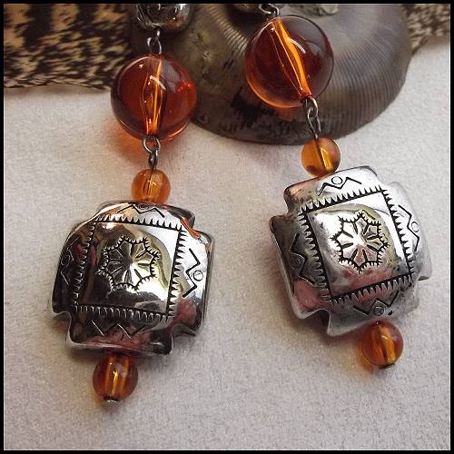 1980s Silver n Tortoise Long Dangle Vintage Pierced Earrings