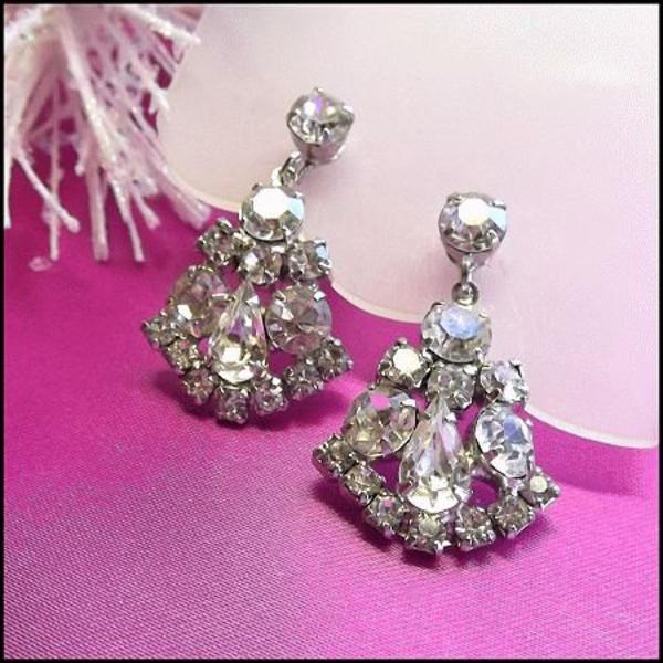 1950s Vintage Chandelier Earrings Superb Clear Crystal Dangles