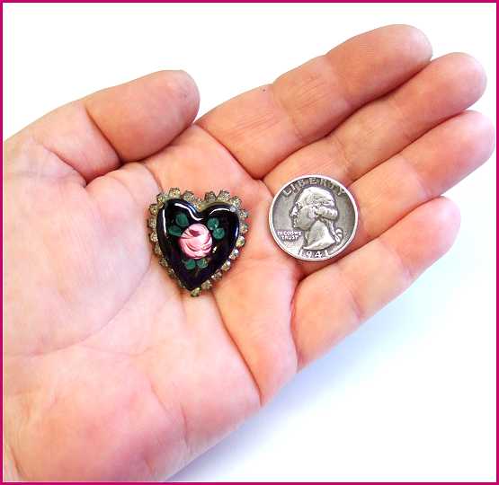 1930s Antique French Pin Heart w Guilloche Roses 