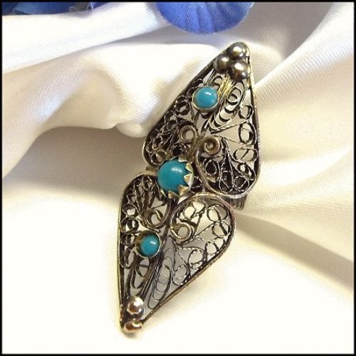 1950s Vintage Persian Silver Ring Massive Filigree Design