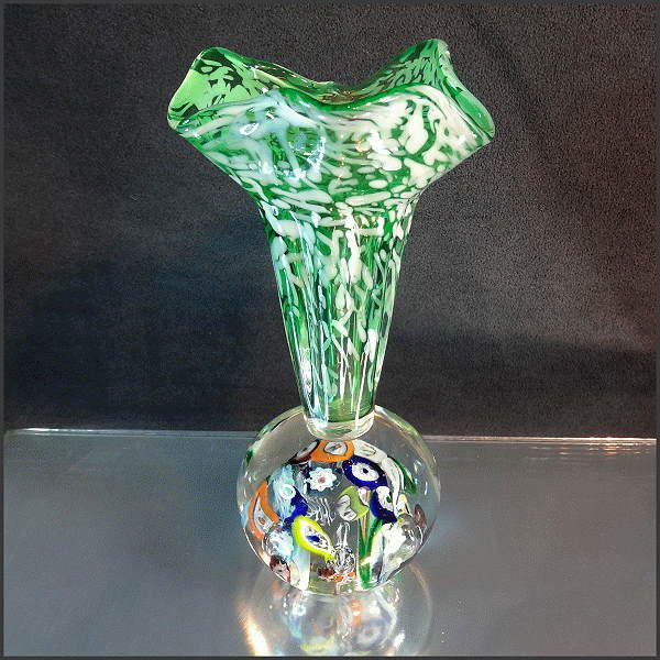 1950s Murano Glass Vintage Paperweight Vase Italian Millefiori