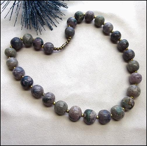 1970s Caribbean Blues Fossil Bead Vintage Necklace