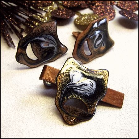 1950s Copper Enamel Vintage Cufflinks w Tie Clasp Set