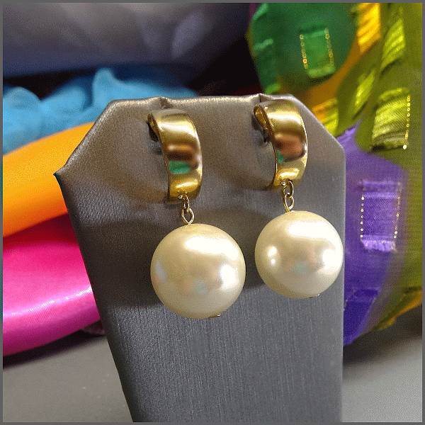 1970s Vintage Pearl Earrings Semi Gold Pierced Hoop Baubles