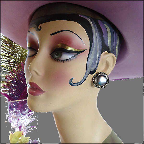 1950s Coro Grey Pearl Rhinestone Button Vintage Clip Earrings