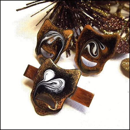 1950s Copper Enamel Vintage Cufflinks w Tie Clasp Set