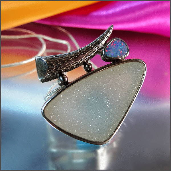 Opal 925 Sterling Celestial Pendant w Sterling Chain Necklace