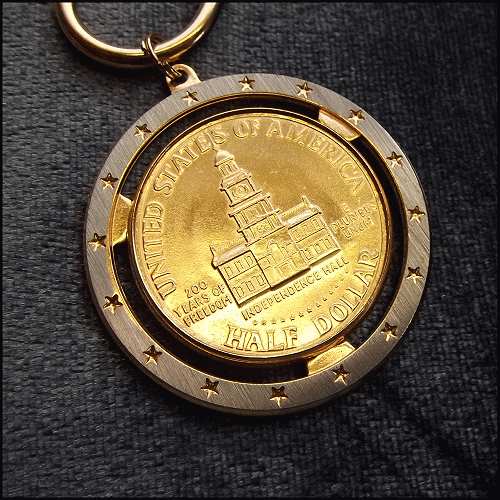 Vintage Key Ring or Pendant 14kt Gold GP Kennedy Bicentennial Half Dollar Coin 