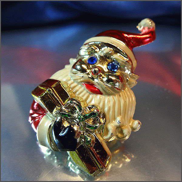 1960s Vintage Christmas Pin Santa Claus Old Metallic Enamel
