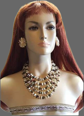 Vintage Mother of Pearl Necklace w Earrings Rare Pink White Grey