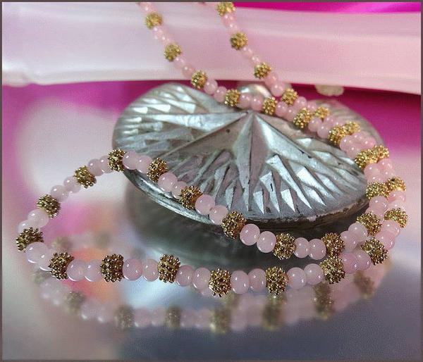 1950s Signed Les Bernard Superb Rose Quartz Gold Nugget Necklace