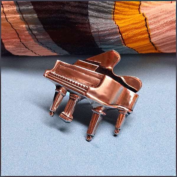 1950s Signed Beau Sterling Silver Grand Piano 3D Figural Pin