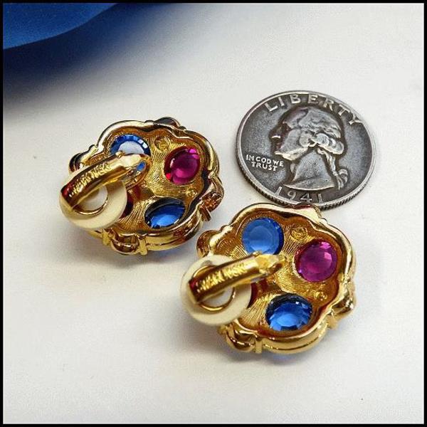 Vintage Swarovski Signed Clip Earrings Jewel Tone Crystals