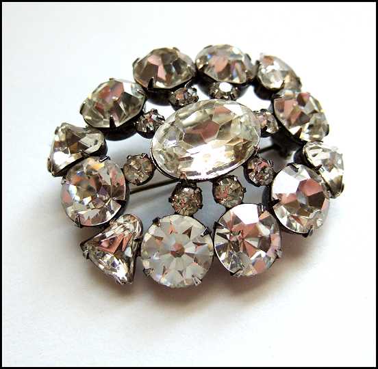1940s Eisenberg Stunning Big Clear Vintage Crystal Brooch
