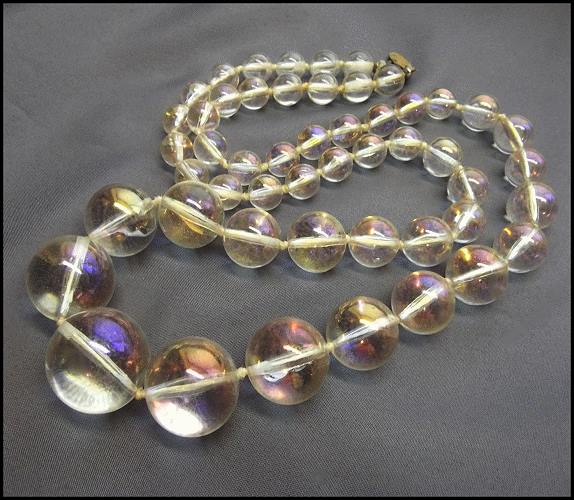 1970s Signed Miriam Haskell Necklace Iridescent Bubble Beads