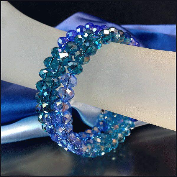 Caribbean Blues Austrian Rondelle Crystals Vintage Wrap Bracelet