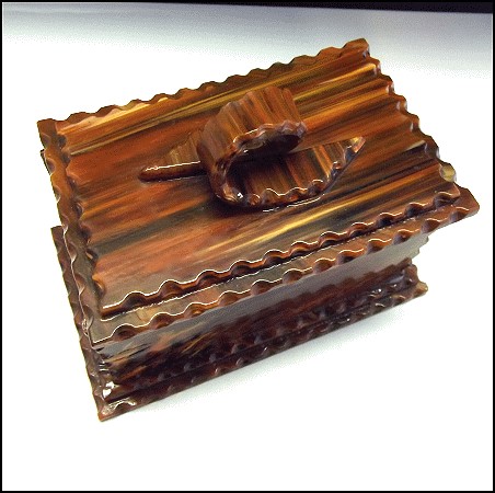 1940s Arts and Crafts Vintage Jewelry Box Rare Marbled Bakelite Like Resin