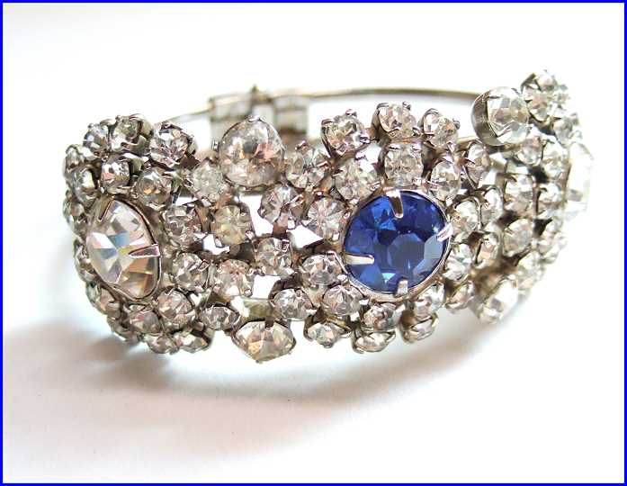 1950s Art Deco Big Crystal Medallion Vintage Cuff Bracelet