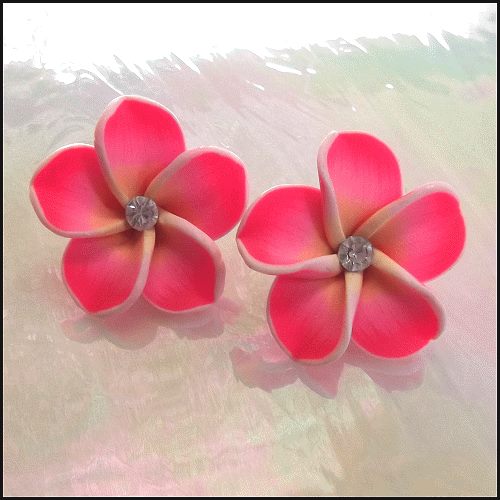 Frangipani Hot Pink Flower Tropical Earrings