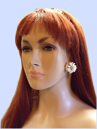 1950s Vintage Milk Glass Earrings West Germany Flower Clips