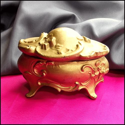 Antique Ornate Gold Trinket Jewelry Casket Box