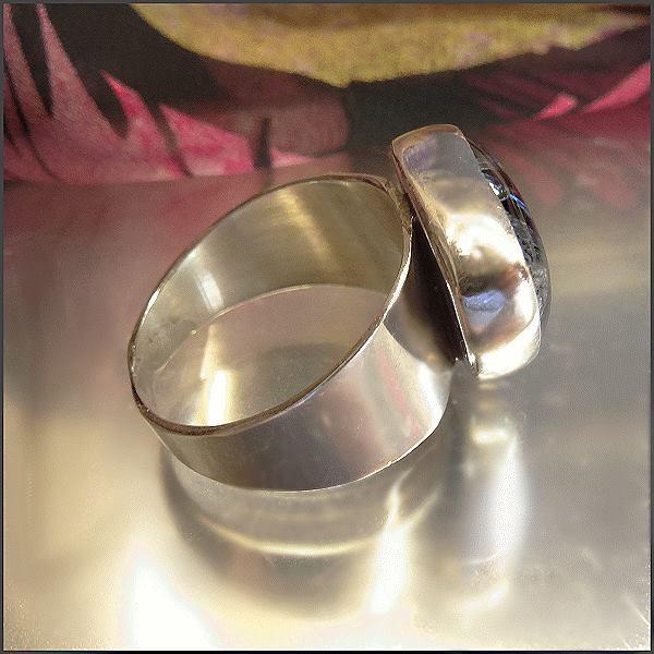 1980s Vintage Dichroic Glass Ring 925 Sterling Silver Sz 10 