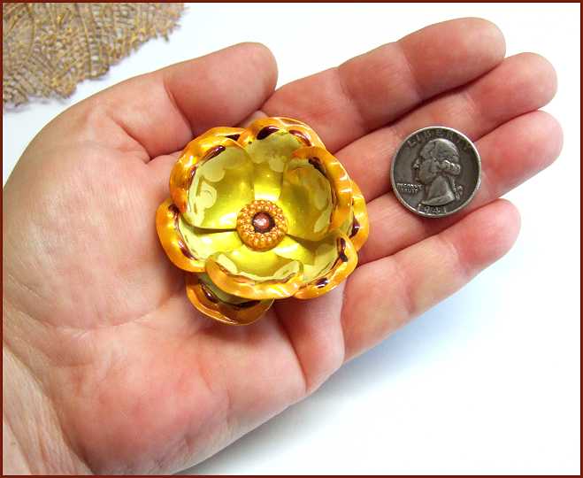 1950s Rare Vintage Brooch West Germany Pearl Metallic Flower 