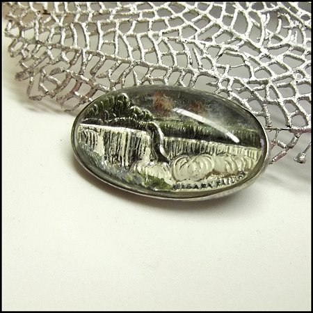 1940s Bavarian Waterfall Glass Intaglio Vintage Sterling Brooch