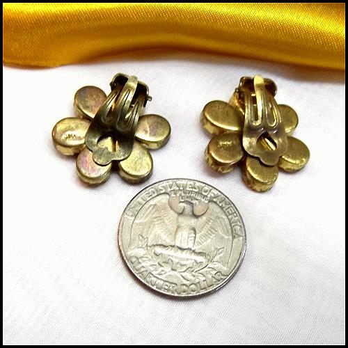 1940s Vintage Earrings Italian Red Glass Mosaic Flowers