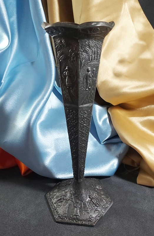 Antique Victorian Barbour Repousse Vase Heavy Metal Dutch Scenery