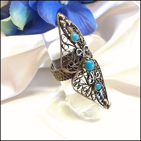 1950s Vintage Persian Silver Ring Massive Filigree Design