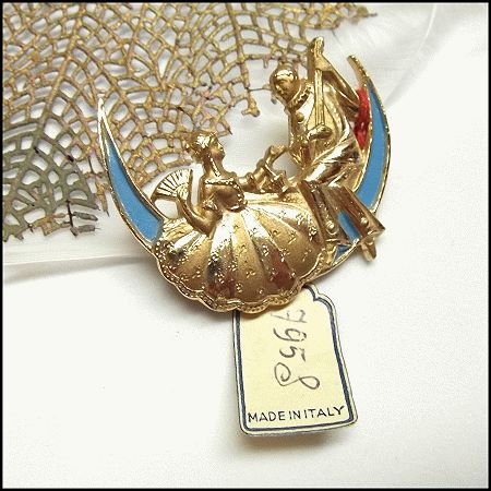 1940s Italian 24kt GP Gold Vintage Brooch World on the Moon Serenade 
