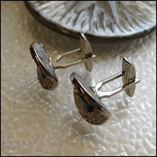 1950s Silver Nugget Hematite Retro Vintage Cufflinks