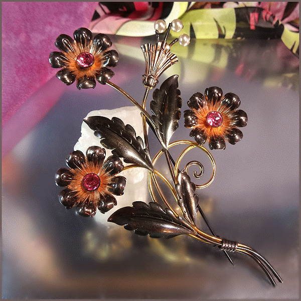 1940s Rare Van Dell 12kt Gold BIG Sterling Silver Brooch Book Piece