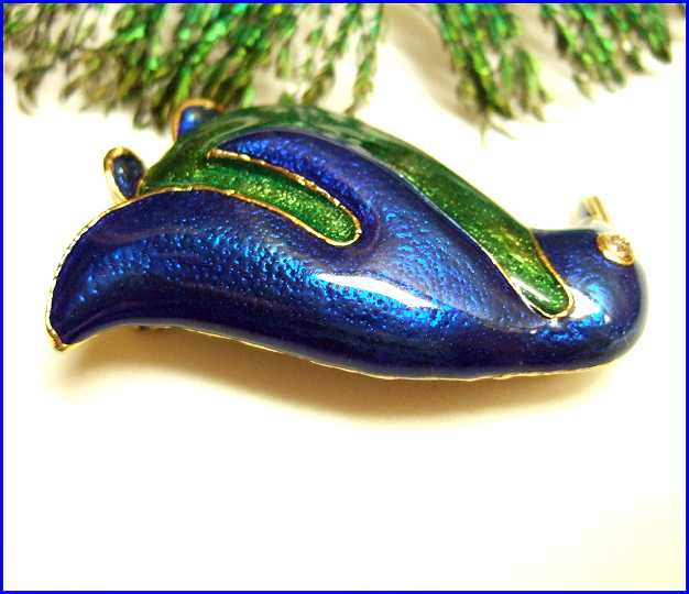 1960s Vintage Penguin Pin Emerald Sapphire Enamel Big Bird Brooch