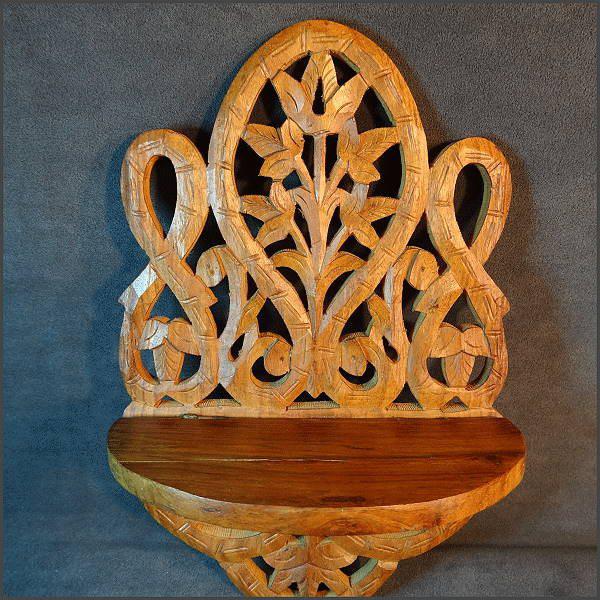 1950s Vintage Wood Wall Shelf Ornately Carved Home Decor