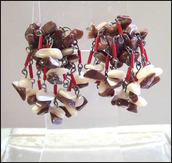 1950s Vintage Earrings Mother of Pearl Wild Dangles