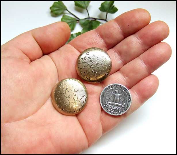1950s Satin Gold Flower Button Vintage Clip Earrings 