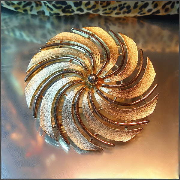 1970s Vintage Brooch Big Satin Gold Flower by Sarah Coventry 