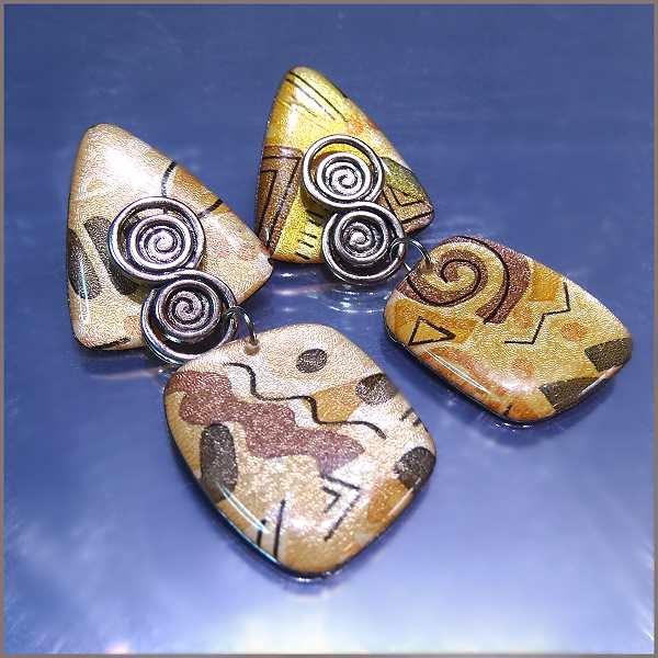 1980s Gold Modern Mosaic Dangle Vintage Pierced Earrings