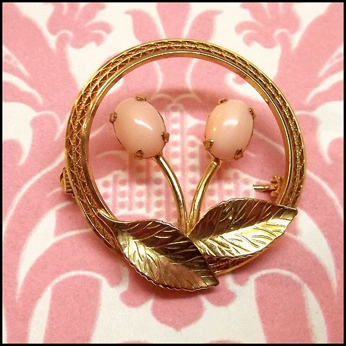 1950s 10kt Gold GF Genuine Pink Coral Vintage Pin