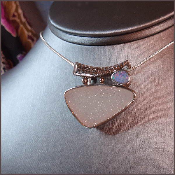 Opal 925 Sterling Celestial Pendant w Sterling Chain Necklace