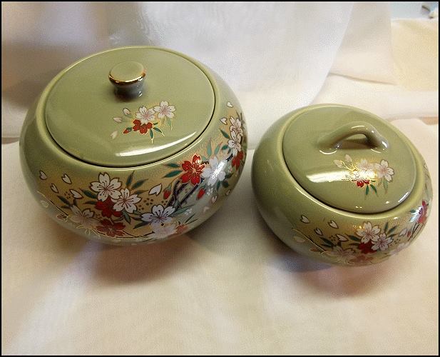 1950s Vintage Lidded Jar Set Hand Painted Porcelain Japanese Signed 