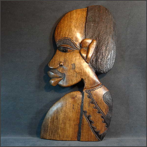 1980s XLG African Carved Wood Wall Plaque Vintage Eric Danquah Artist
