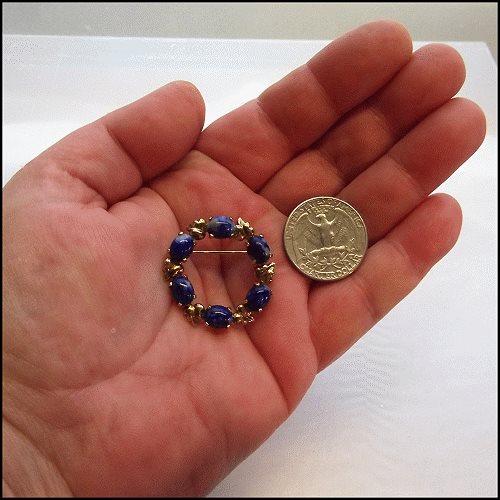 1950s Signed Ronci 12kt GF Gold Lapis Lazuli Vintage Circle Pin