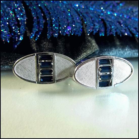 1950s Silver Orb Blue Crystal Signed Swank Vintage Cufflinks