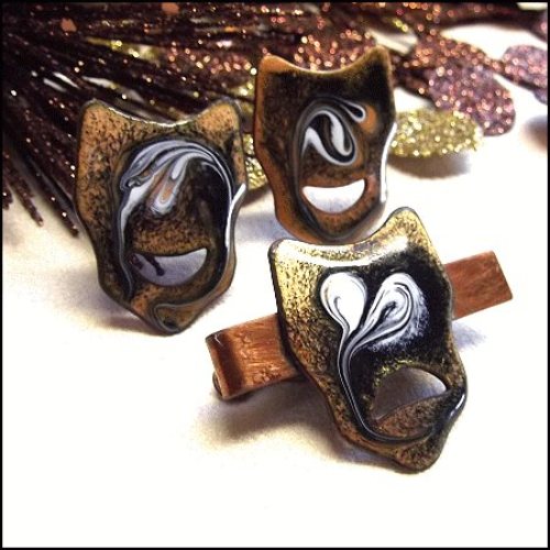 1950s Copper Enamel Vintage Cufflinks w Tie Clasp Set